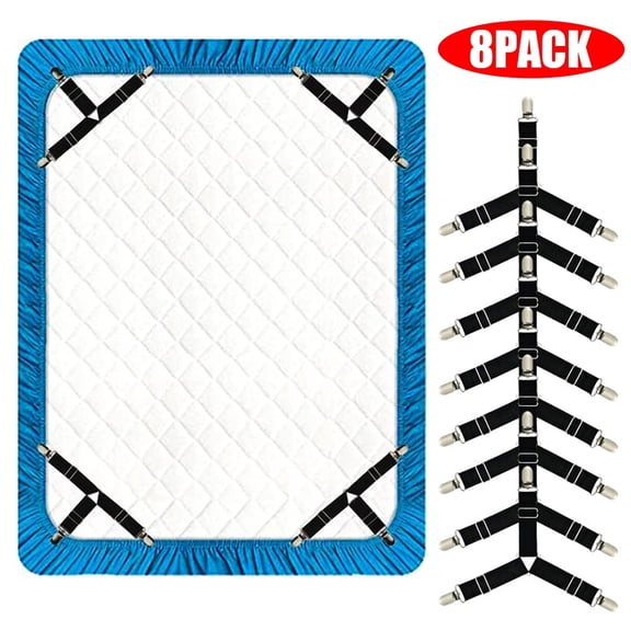 8 Pieces Bed Sheet Clips Straps Sheet Corner Straps Holder Mattress Clips, Adjustable Elastic Bed Sheet Grippers Straps Suspender Fasteners Holder