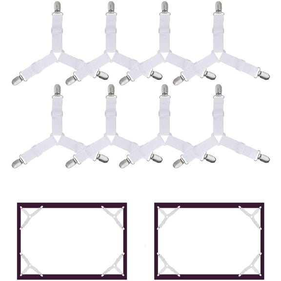 8 Pieces Of Bed Sheet Fasteners, Adjustable Elastic Triangular Support Straps, Used For Bed Sheet Covers And Sheets, Mattresses, Sofa Cushions, Tablecloths, Ironing Boards - White