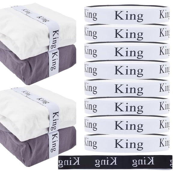 8 Pieces Bed Sheet Organizer Bands Linen Labels Bedding Band Sheet Keeper Closet Organization Word King for King Queen Twin Full Size Bed Sets Storage Wardrobe Dorm Black DIY