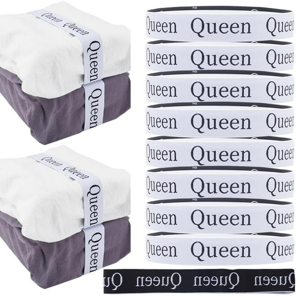 8 Pieces Bed Sheet Organizer Bands Linen Labels Bedding Band Sheet Keeper Closet Organization Word Queen for Storage Bedsheet Sets Duvets Mattress Protector Bath Towel Black DIY