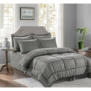 8 Pieces Bed in a Bag Bamboo Pattern Comforter Set,Flat ,Fitted,Pillowcase ,Comforter Full Queen Gray
