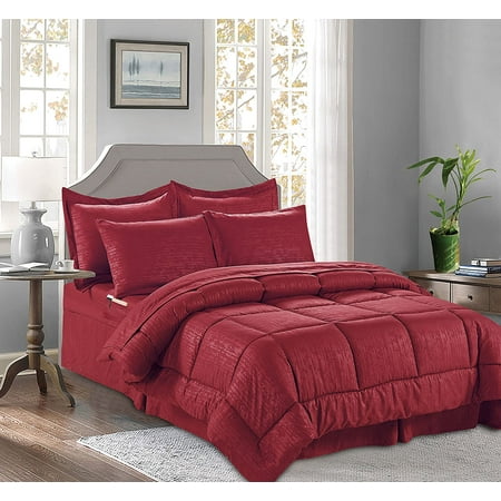 8 Pieces Bed in a Bag Bamboo Pattern Comforter Set,Flat ,Fitted,Pillowcase ,Comforter King Cal King Burgundy
