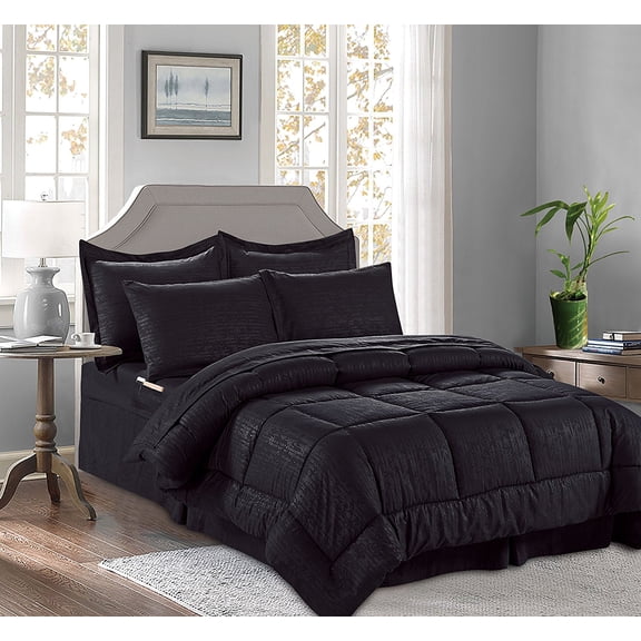 8 Pieces Bed in a Bag Bamboo Pattern Comforter Set Full/Queen, Black