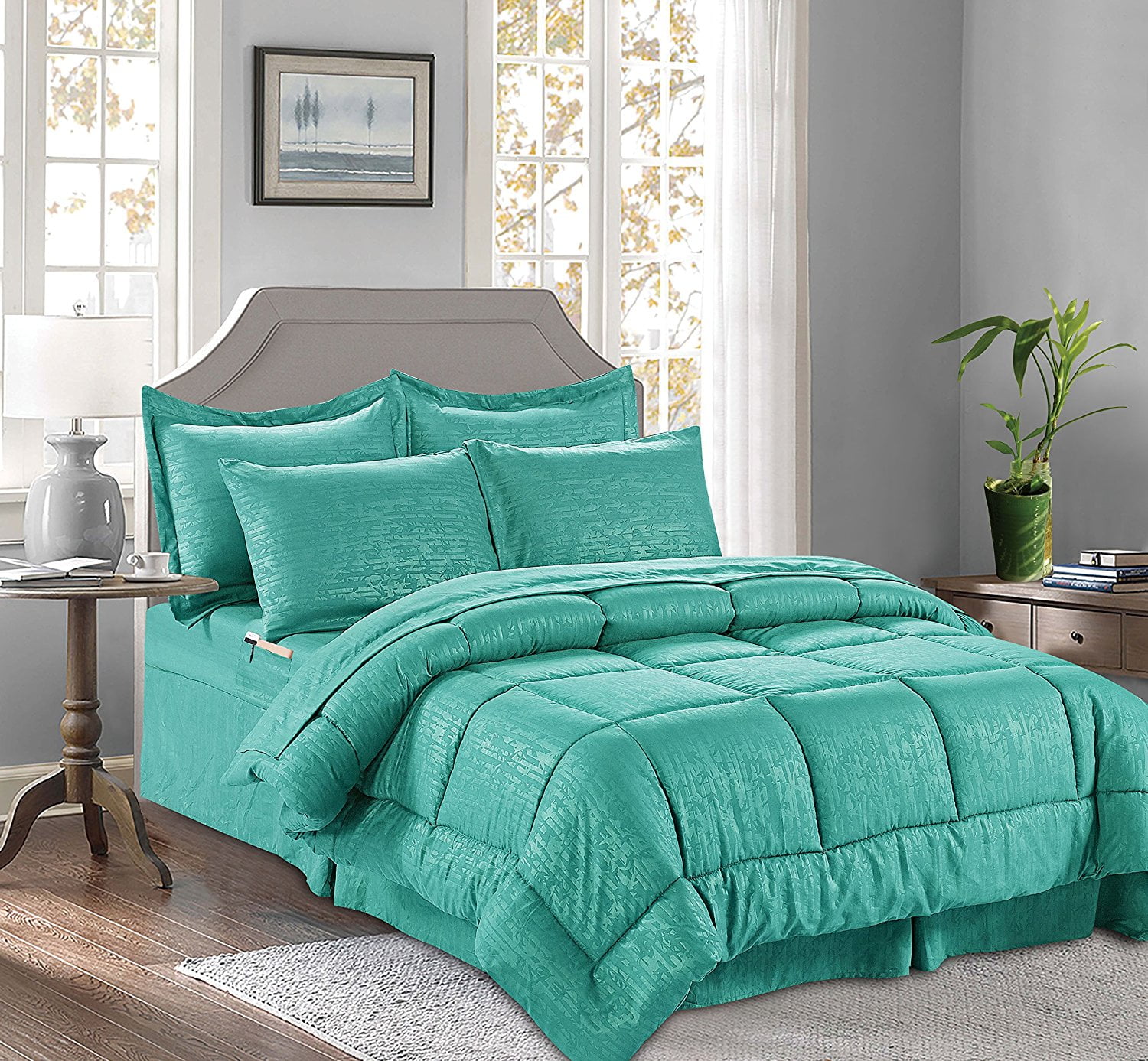 8 Pieces Bed in a Bag Bamboo Pattern Comforter Set Twin/Twin XLTurqouise