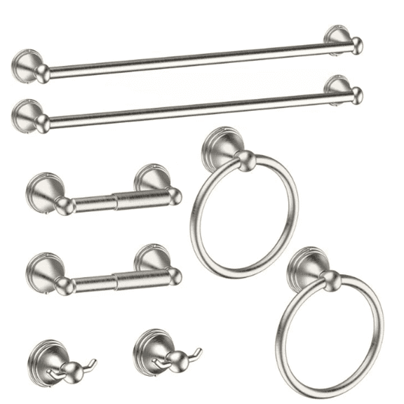 8-Pieces Brushed Nickel Bathroom Accessories Set Towel Racks for Bathroom - Bathroom Hardware Set,2 * 24 Inch Towel Bar for Bathroom 2*Toilet Paper Holder 2* Towel Ring Towel Holders 2* Hook