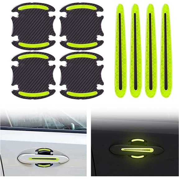 8 Pieces Car Door Handle Paint Scratch Protector Sticker Car Side Reflective Warning Stickers Car Door Handle Guard Protective Sticker Set, Fluorescent Yellow