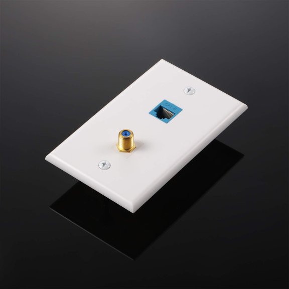 8 Pieces Cat6 Ethernet Coax Plate, F-Type Port, Panel for Network and TV Cable Connection