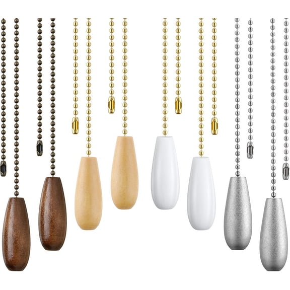 8 Pieces Ceiling Fan Pull Chains Extender Wooden Pendant Pull Chain Extension for Ceiling Light Lamp Fan (Walnut Color, White, Silver, Wood Color)