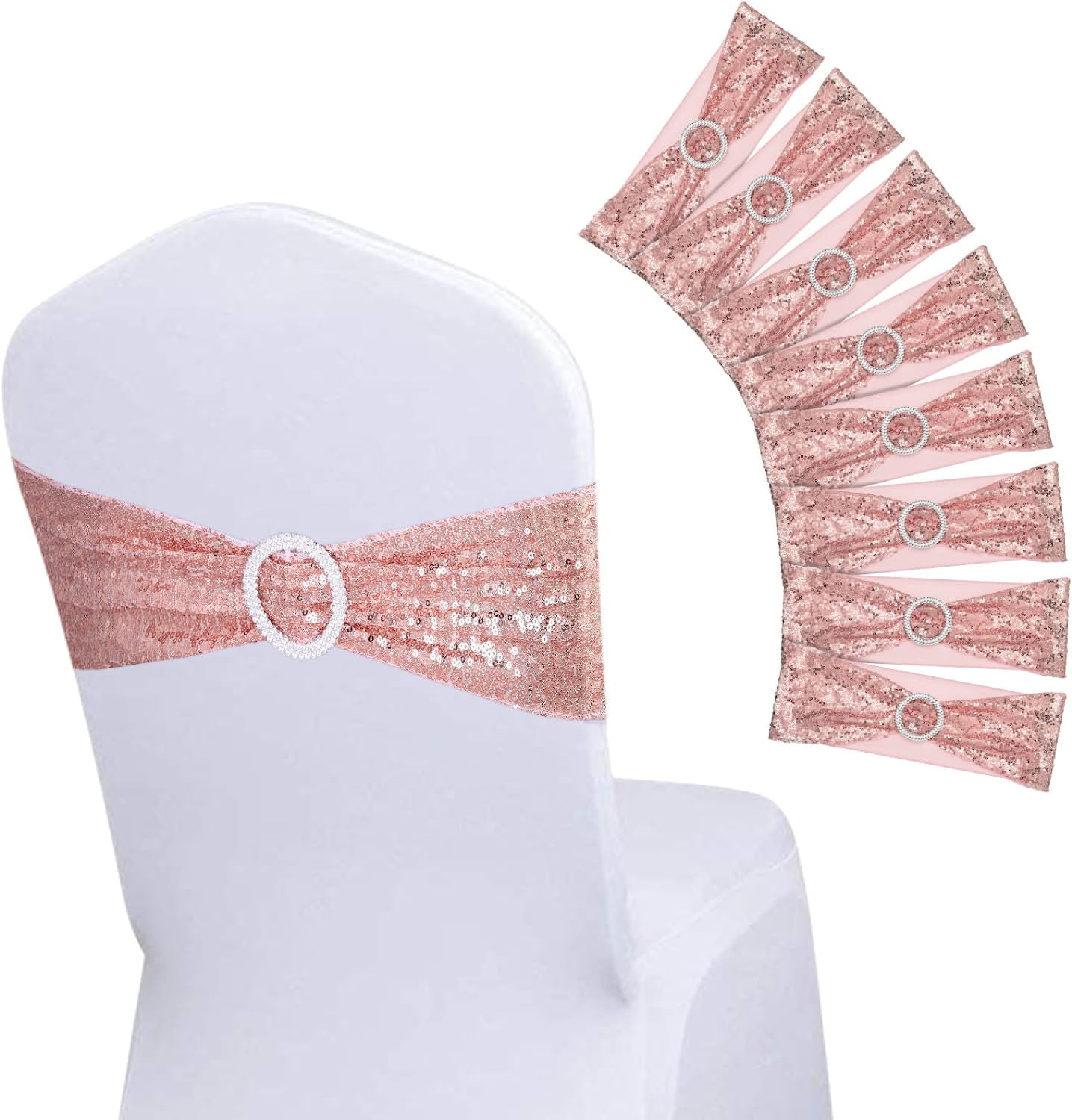 8 Pieces Chair Sashes Elastic Stretch One Sided Sequin Spandex Chair Bows Bands with Buckle for Wedding Hotel Banquet Birthday Party Home Chair Cover Decorations Rose Gold Walmart Business Supplies
