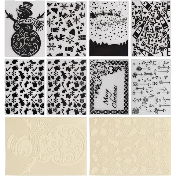 8 Pieces Christmas Theme Embossing Folders, Plastic Embossing Templates Craft Paper Card Making Embossing Stencil for Scrapbook Decor Card Making DIY Craft