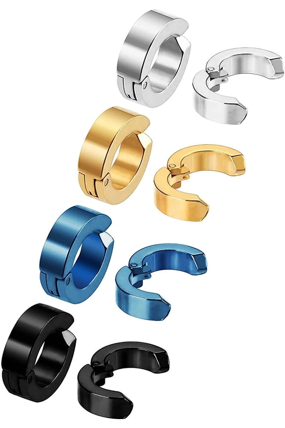 8 Pieces Clip on Earrings for Men Magnetic Hoop Earrings Non-Piercing Earrings Fake Ear Clip Studs for Men Women, Stainless Steel Clip Earrings, 4 Colors