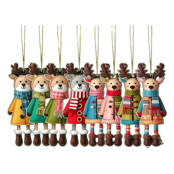 8 Pieces Colorful Christmas Deer Wooden Ornament Pendants Christmas Tree Hanging Decorations Holiday Party Ornaments for Home Decor 2D Design