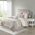 thumbnail image 1 of 8 Pieces Comforter Set, Oversized Quilt Set for All Seasons, 1 Comforter, 2 Shams, 1 Bedskirt, 2 Decorative Pillows, 2 Euro Shams, Blush, 1 of 8