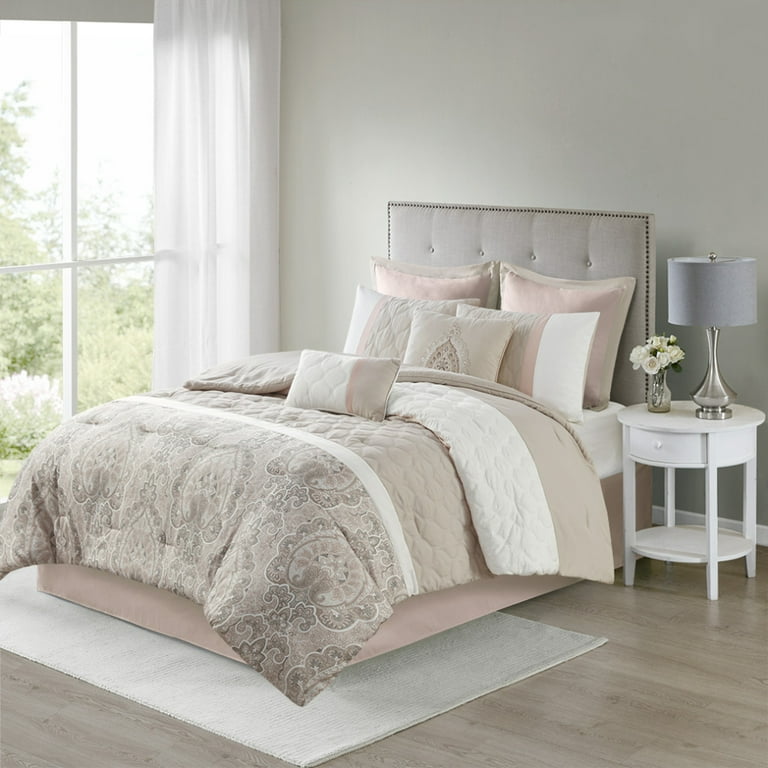 8 Pieces Comforter Set Oversized Quilt Set for All Seasons 1 Comforter 2 Shams 1 Bedskirt 2 Decorative Pillows 2 Euro Shams Blush Walmart