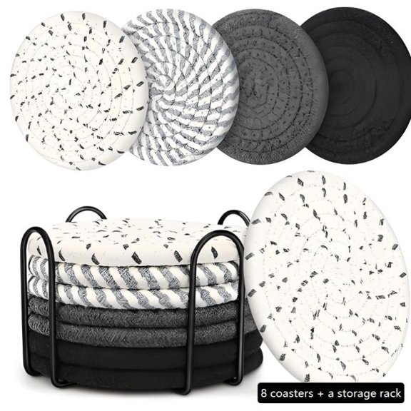 8 Pieces Cotton Rope Woven Placemats With Stand Potholder Set Home Decor