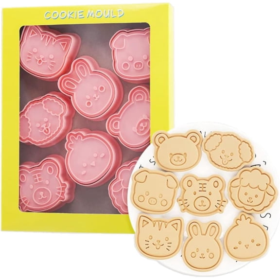 8 Pieces Cute Animals Cookie Cutters Animal Plastic Cookie Stamps Rabbit Cookie Mould Press Bear Cookie Mould Set Baking Kitchen Tools (Animals A)
