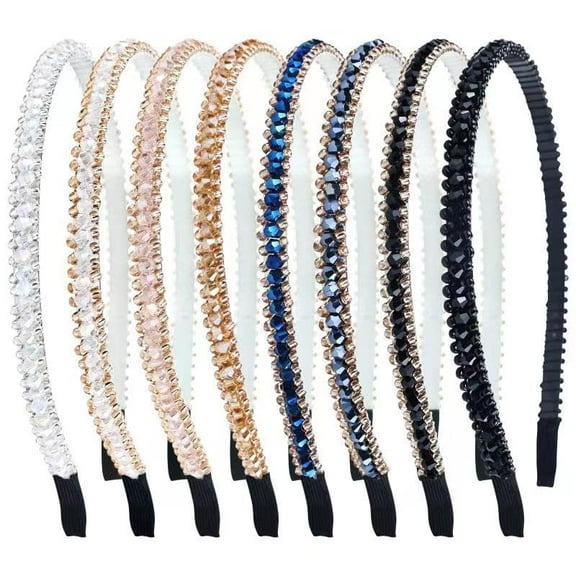 8 Pieces Decorative Birthday Party Prom Weddling Sparkling Crystal Rhinestone Metal Headbands Hair Bands Hoops Accessories for Women Girls Teens Kids