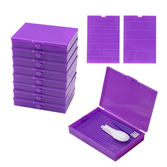 8 Pieces Diamond Painting Storage Trays with Lids & Brush and Spoon, Diamond Art Trays with Covers, 2 in 1 Painting Drill Containers for Art Bead Storage & Line-up DIY Crafts (Purple)