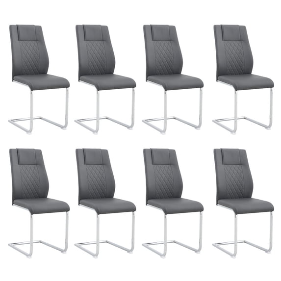 8 Pieces Dinner Chairs, Faux Leather Dinning Chairs with High Backrest and Upholstered Cushion Seat, Modern Dining Table Chairs with C-shaped Tube Legs, Gray