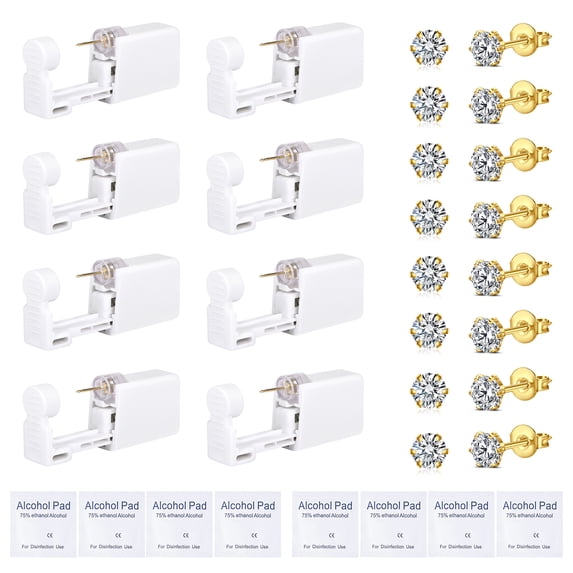 8 Pieces Ear Piercing Gun Kit Disposable Nose Piercer Self Ear Pierce Kit with Pierced Earrings Portable Piercing Kit