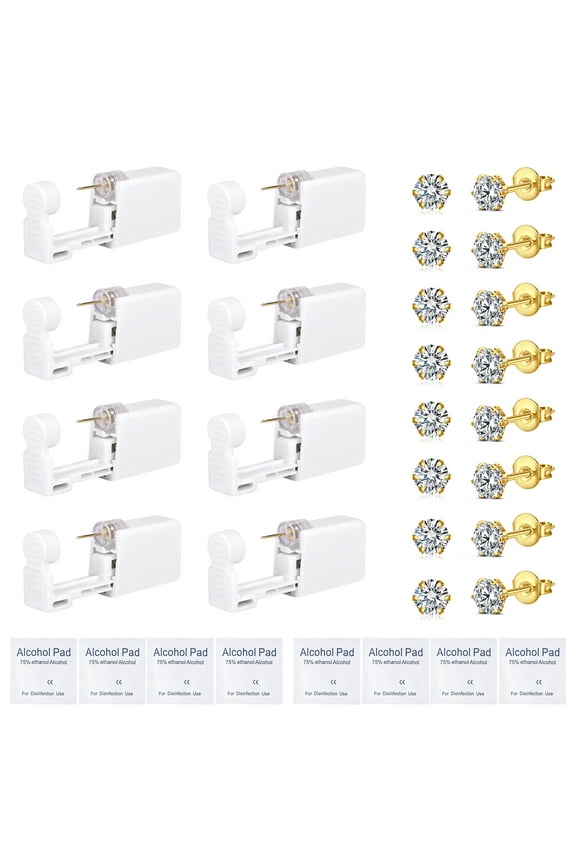 8 Pieces Ear Piercing Gun Kit Disposable Nose Piercer Self Ear Pierce Kit with Pierced Earrings Portable Piercing Kit