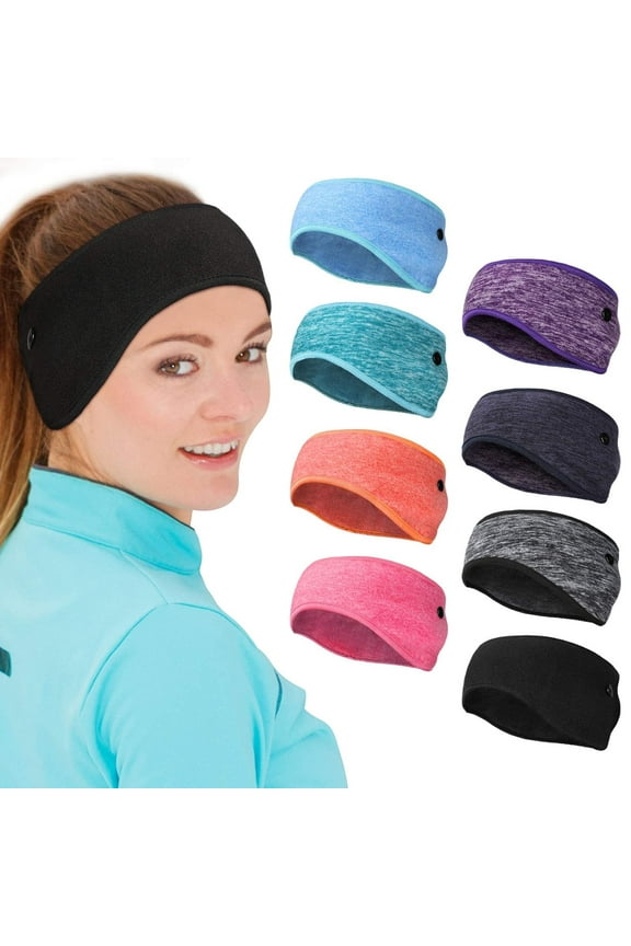 8 Pieces Ear Warmer Headbands with Buttons Fleece Muffs Headband Winter Running Sweatband Stretchy Ear Cover Cold Weather Ear Muffs Sports Earmuff for Women Men Cycling Skiing Jogging