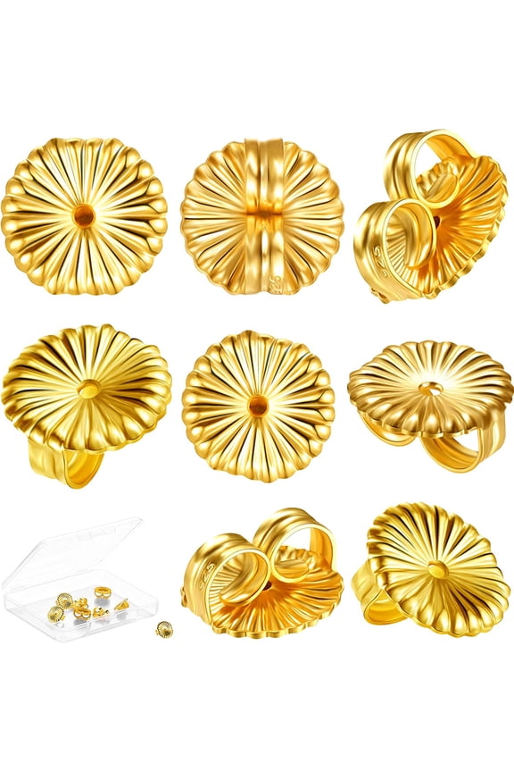 8 Pieces Earring Backs for Droopy Ears Large Earring Backs for Studs Replacement Secure Earring Lifters for Heavy Earring (Gold,9 mm)