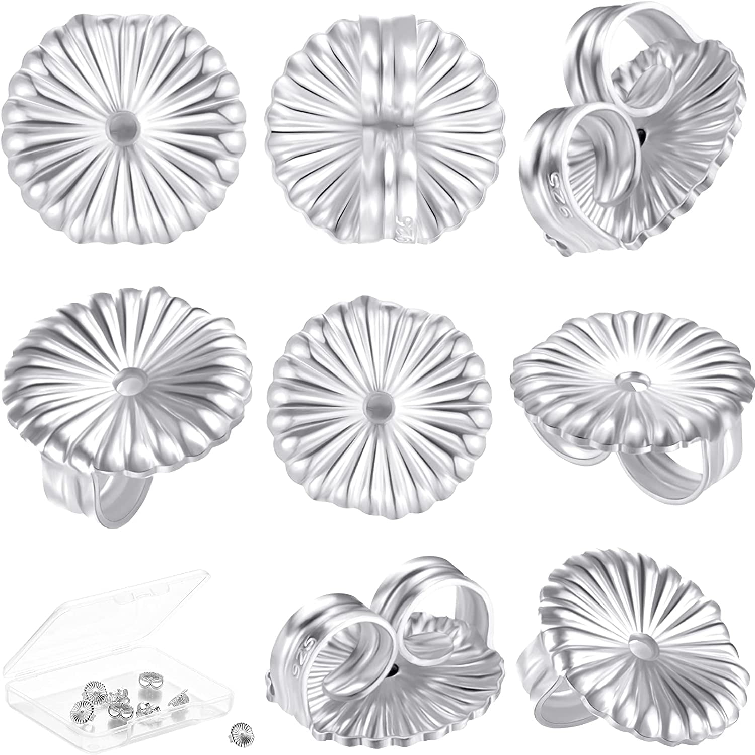 8 Pieces Earring Backs for Droopy Ears Large Earring Backs for Studs Replacement Secure Earring Lifters for Heavy Earring (Silver,9 mm)