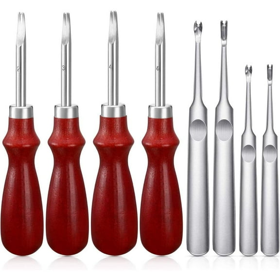 8 Pieces Edge Leather Beveler Cutting and Edge Skiving DIY Craft Tool, Hand Leather Grooving Tool for Crafting Work (1.5 mm, 1.2 mm, 1.0 mm, 0.8 mm)