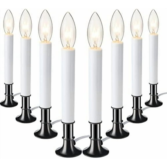 8 Pieces Electric Window Candle with Pewter Plated Base Window Candle Light Sensor Turns with Automatic On/Off for Home Christmas Holiday Party Decorations