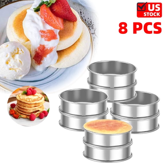 8-Pieces English Muffin Rings 4 Inch Crumpet Rings Stainless Steel Double Rolled Nonstick Metal Round Tart Ring Molds for Cookie Cooking Baking