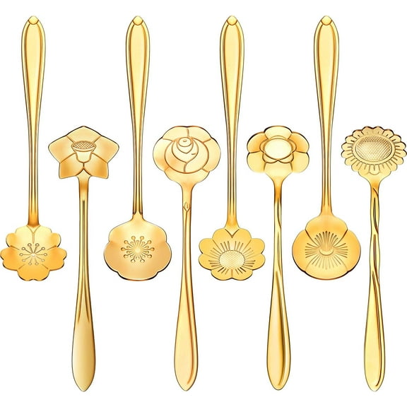 8 Pieces Flower Coffee Tea Spoons Stainless Steel Sugar Spoons Tea Party Flower Fancy Tableware Set Stir Bar Creative Stirring Teaspoon, 8 Different Patterns