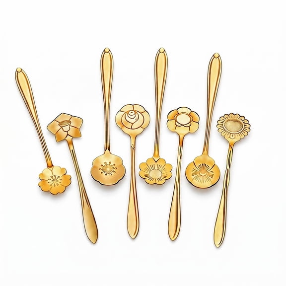 YEZNIVOS 8 Pcs Stainless Steel Flower Coffee Tea Spoons 8 Different Patterns