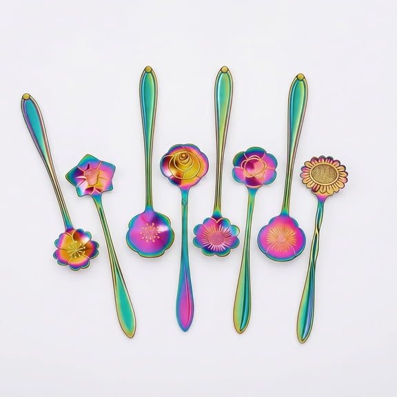 8 Pieces Flower Coffee Tea Spoons Stainless Steel Sugar Spoons Tea Party Flower Fancy Tableware Set Stir Bar Creative Stirring Teaspoon, 8 Different Patterns