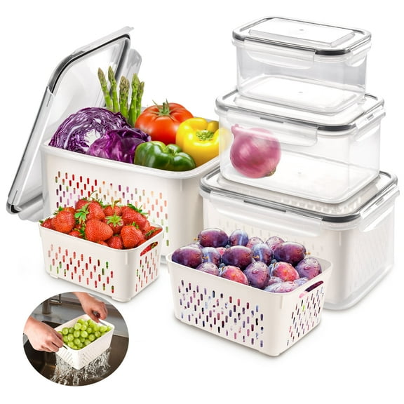 8 Pieces Fruit Storage Containers For Fridge, Large Produce Saver Berry Lettuce Containers for Refrigerator Organizers Bins, Fruit Vegetable Food Storage Containers with 5 PCS Food Storage Bags