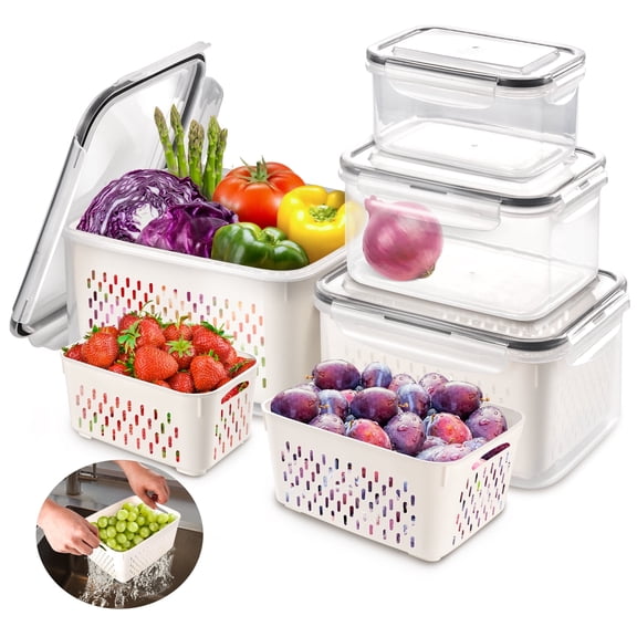 8 Pieces Fruit Storage Containers For Fridge, Large Produce Saver Berry Lettuce Containers for Refrigerator Organizers Bins, Fruit Vegetable Food Storage Containers