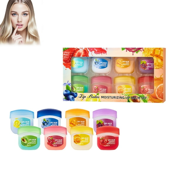 8 Pieces Fruity Lip Care Balm Set - Mini Moisture Lip Balm Set - Hydrating Lip Balm Set - Nourishing Lip Balm Set for Fading Lip Lines - Dry Lips Reduce Lip Scrub
