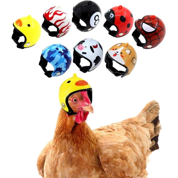 8 Pieces Funny Chicken Protective Helmet Safety Hat Bird Headgear Pet Supplies(Animal, Heart, Fruit)