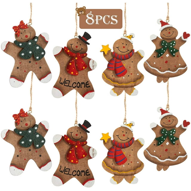 8 Pieces Gingerbread Christmas Wooden Ornaments Gingerbread Wooden