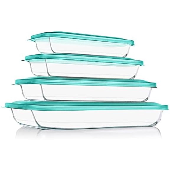 8 Pieces Glass Baking Dish with Lids Rectangular Glass Baking Pan Bakeware Set with BPA Free Lids, Baking Pans for Lasagna, Leftovers, Cooking, Kitchen, Fridge-to-Oven, Green