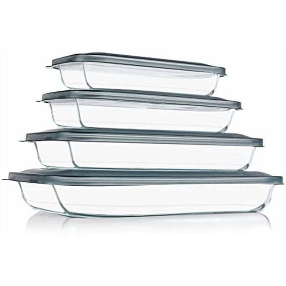 8 Pieces Glass Baking Dish with Lids Rectangular Glass Baking Pan Bakeware Set with Lids, Baking Pans for Lasagna, Leftovers, Cooking, Kitchen, Fridge-to-Oven, Gray