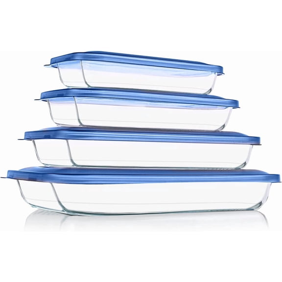 8 Pieces Glass Baking Dish with Lids Rectangular Glass Baking Pan Bakeware Set with Lids, Baking Pans for Lasagna, Leftovers, Cooking, Kitchen, Fridge-to-Oven