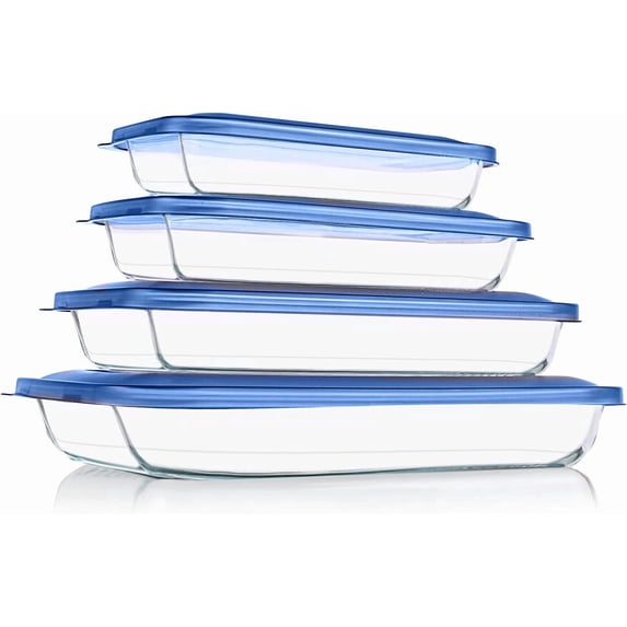 8 Pieces Glass Baking Dish with Lids Rectangular Glass Baking Pan Bakeware Set with Lids, Baking Pans for Lasagna, Leftovers, Cooking, Kitchen, Fridge-to-Oven