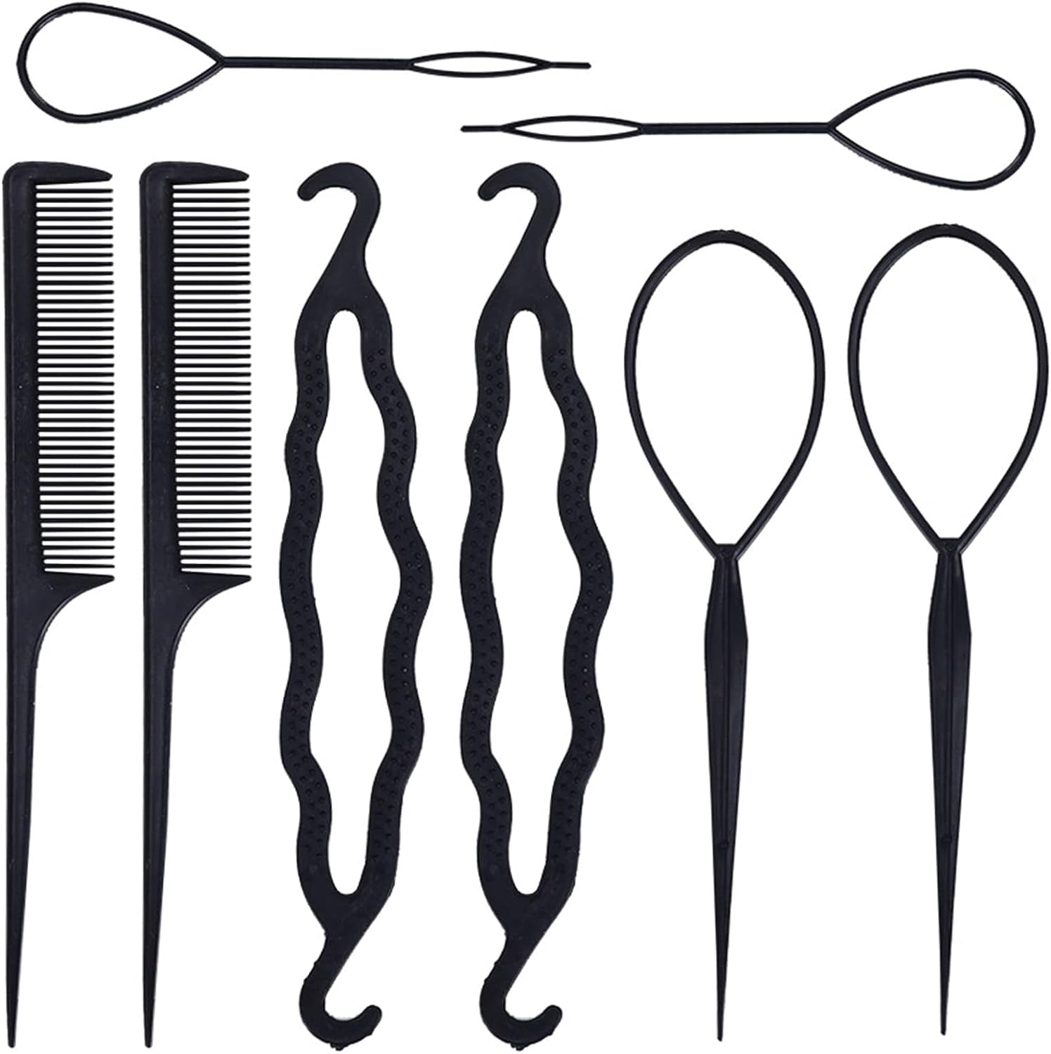 8 Pieces Hair Braiding Tools, Black Topsy Tail Hair Tools,DIY Hair