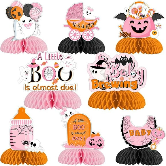 8 Pieces Halloween Baby Shower Honeycomb Centerpieces Girl, A Baby is Brewing Honeycomb CenterpiecesA Little Boo is Almost Due Decorations