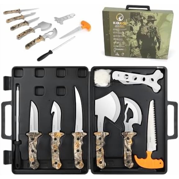 8 Pieces Hunting Knives Sharp Hunting Knife Set, Full Tang Handle Field Dressing Kit for Deer Hunting Season Camping Survival, for Hunter$$