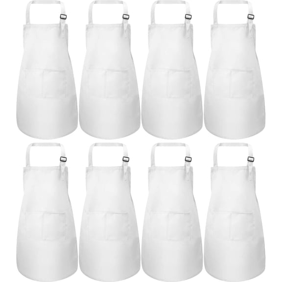 8 Pieces Kid Apron Adjustable Children Chef Apron with Pocket for Cooking Baking (White, M for 7-13 Age)
