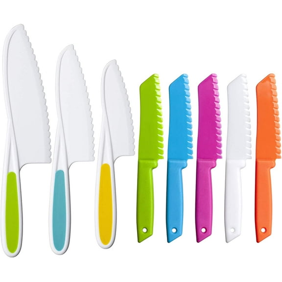 8 Pieces Kids Kitchen Knife Set Plastic Knife - Kids Chef Nylon Knives Children's Safe Cooking for Fruit, Bread, Cake, Salad, Lettuce Knife