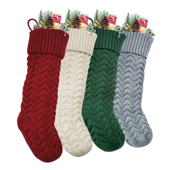 8 Pieces Knitted Christmas Stockings 15 Inch Large Size Crochet Cable Knit Hanging Stocking Decorations for Xmas Family Holiday Season Decor