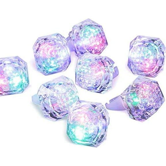 8 Pieces LED Light up Rings Bachelorette Party Favors Flashing Plastic Diamond Glow in The Dark Ring for Birthday Wedding Bridal Shower Party Accessories Supplies(White)